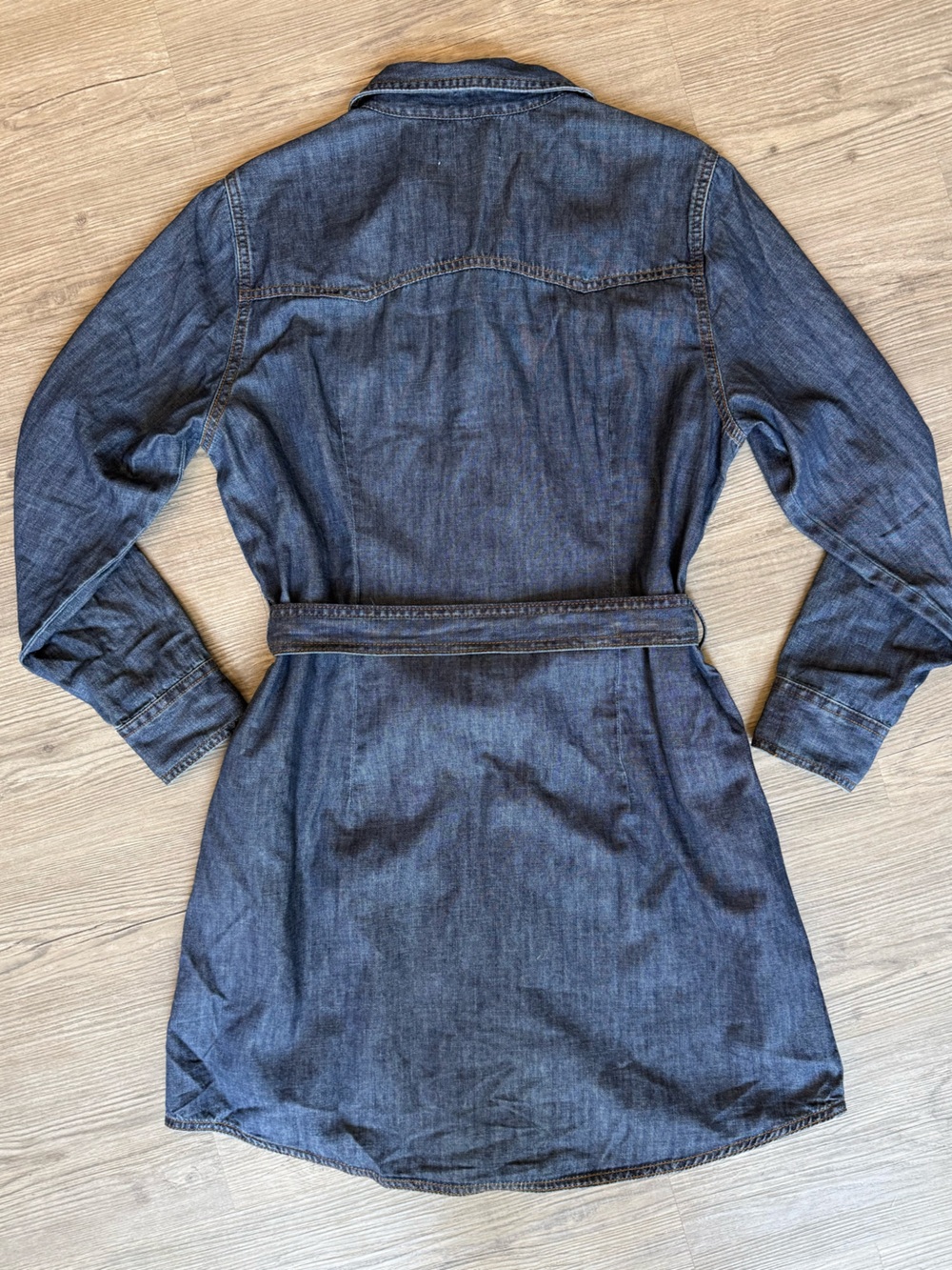 Wrangler Denim Snap Front Shirt Dress Belted Western Blue Size M - Picture 7 of 7